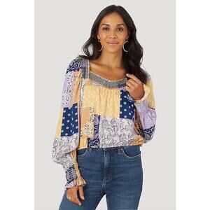 Wrangler Retro Patchwork Peasant Top XL Western Boho